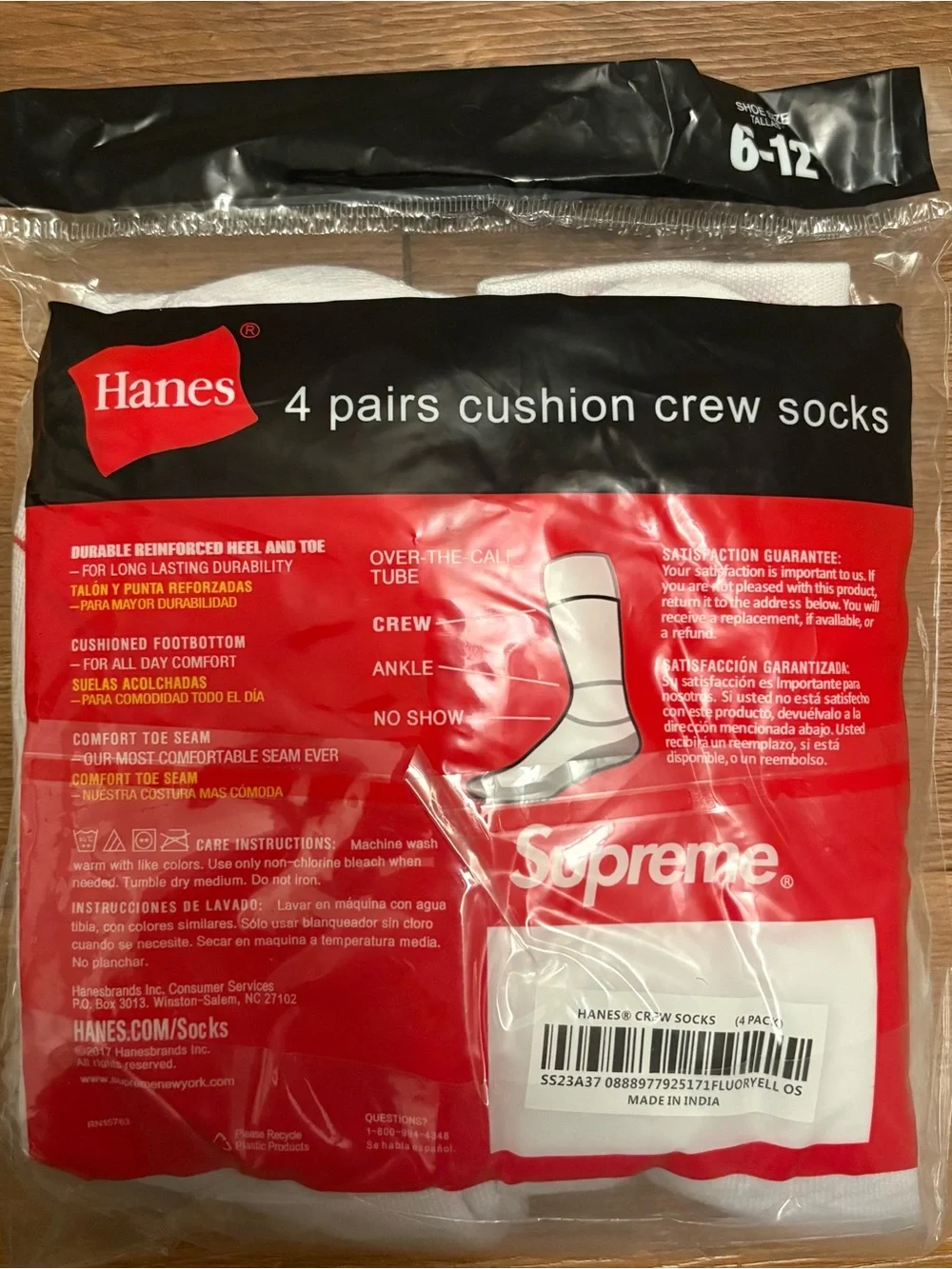Supreme White Crew Socks with Red Logo - 4 Pack